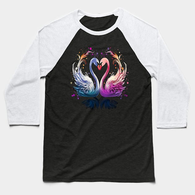 Swan Couple Valentine Baseball T-Shirt by JH Mart